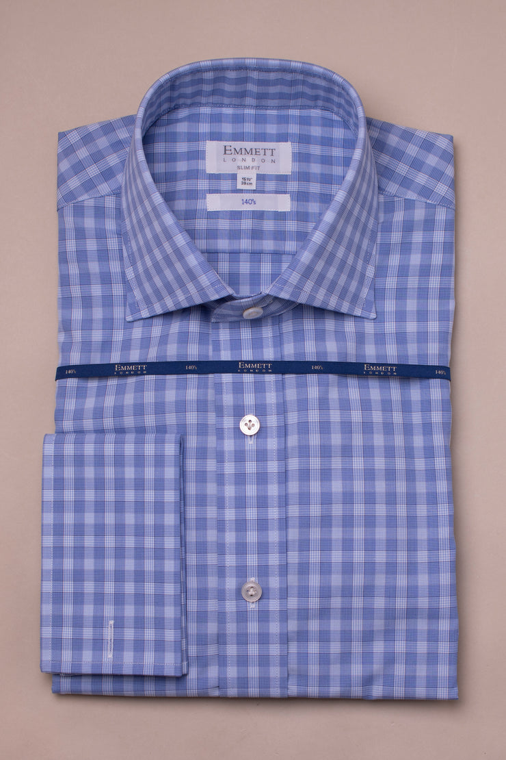 Dark Blue Checkd 140s Shirt