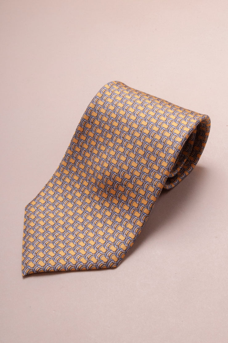 Yellow Oval Chain Silk Tie
