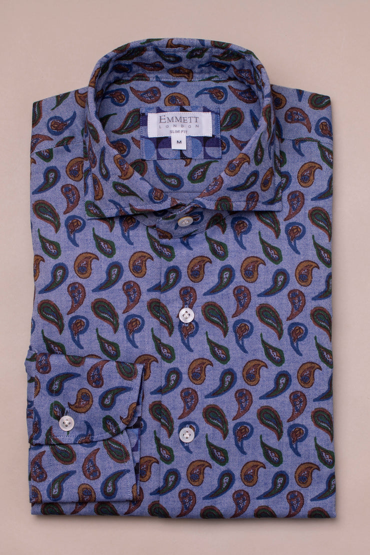 Blue Paisley Brushed Cotton Shirt