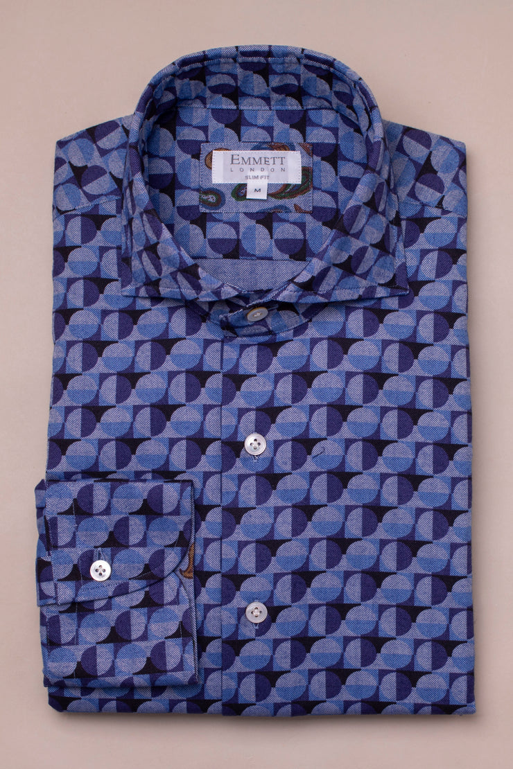 Blue Herringbone Design Brushed Cotton Shirt