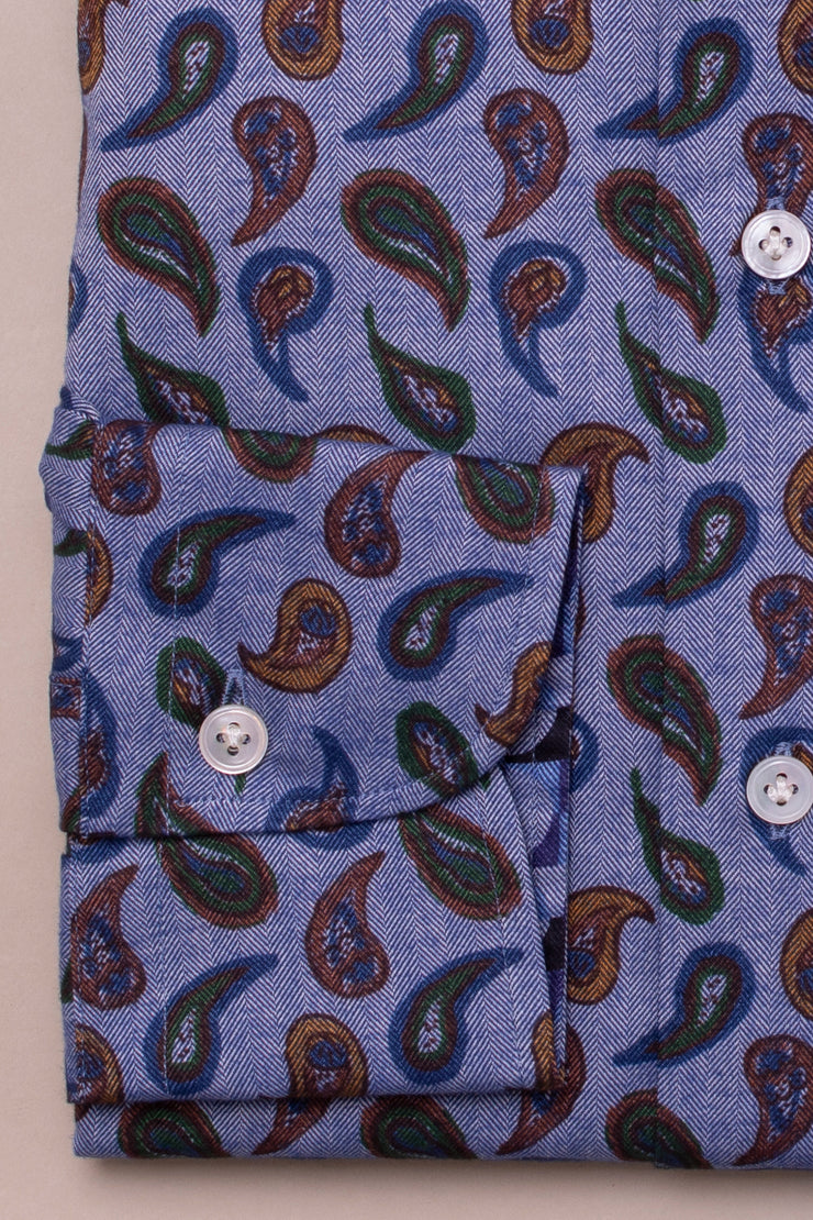 Blue Paisley Brushed Cotton Shirt