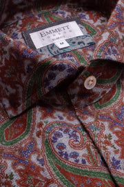 Brown Paisley Brushed Cotton Printed Shirt