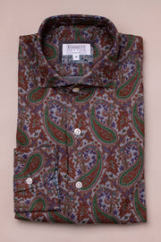 Brown Paisley Brushed Cotton Printed Shirt