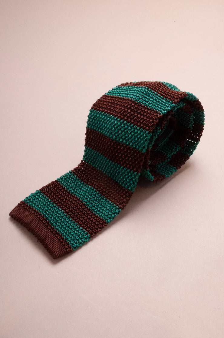 Green and Brown Knitted Silk Tie