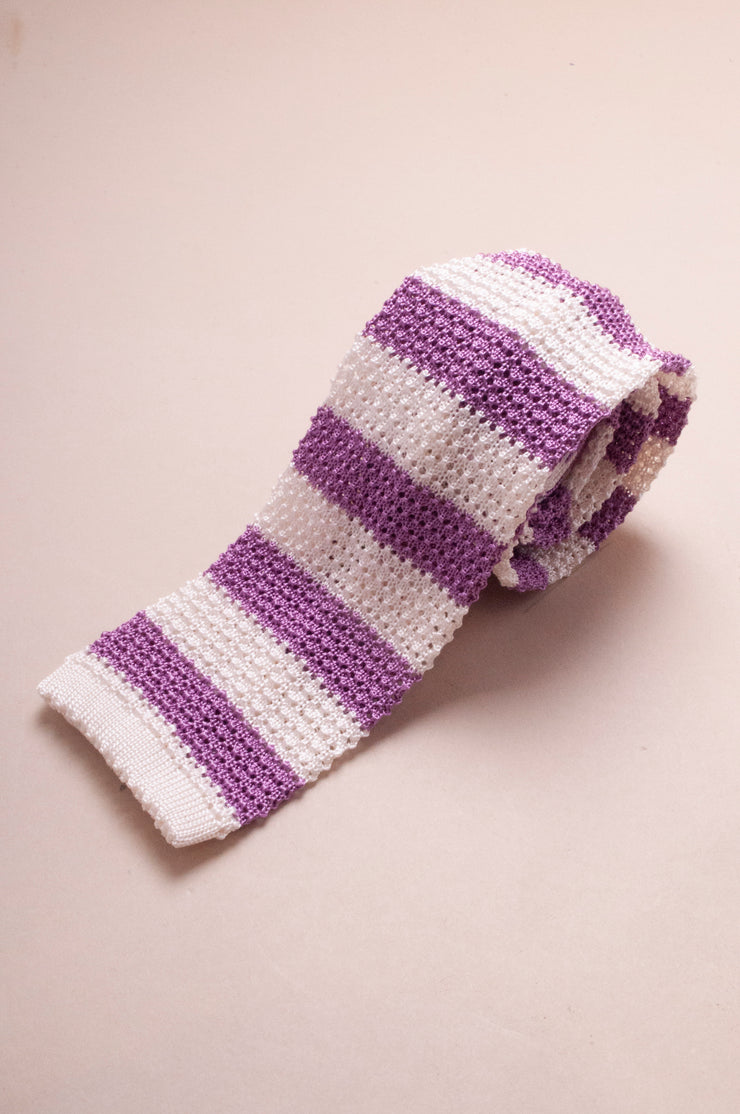 Purple and White Knitted Silk Tie