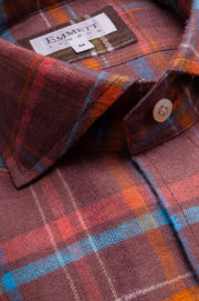 Deep Red Brushed Linen Checked Shirt