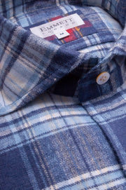 Blue Brushed Linen Checked Shirt