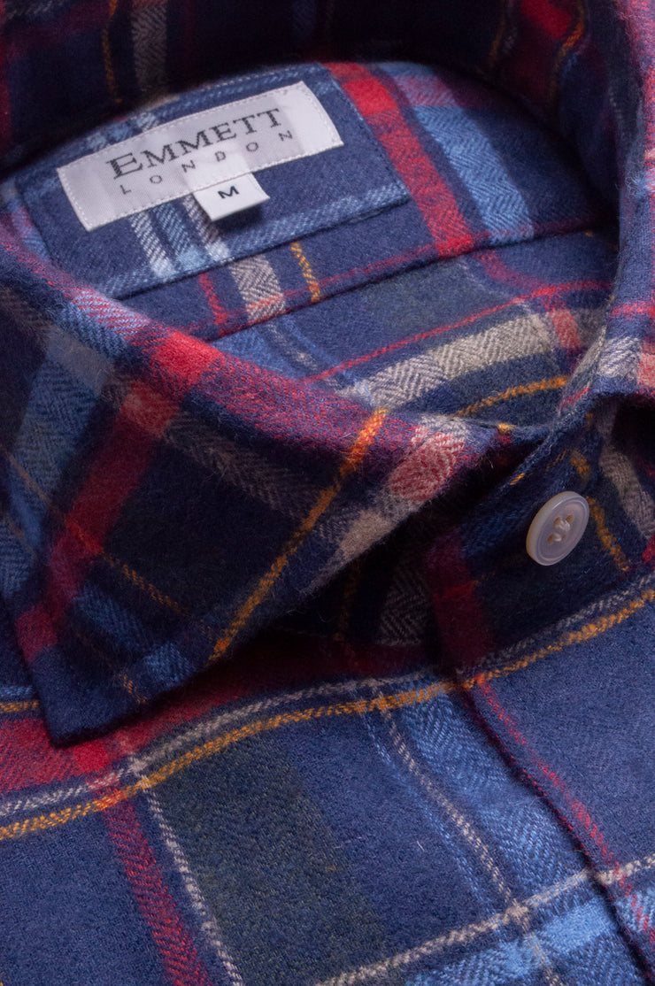 Blue And Red Brushed Linen Checked Shirt