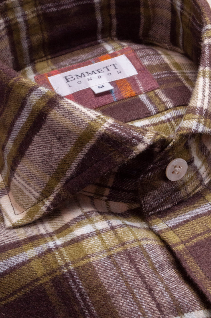 Green Brushed Linen Checked Shirt