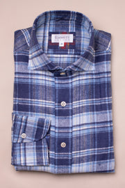 Blue Brushed Linen Checked Shirt