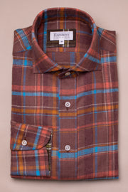 Deep Red Brushed Linen Checked Shirt