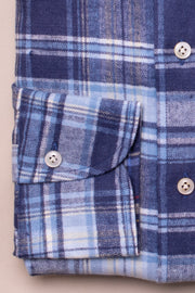 Blue Brushed Linen Checked Shirt