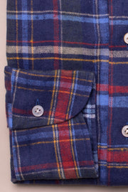 Blue And Red Brushed Linen Checked Shirt