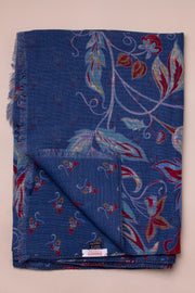 Dark Blue And Red Floral Wool Scarf