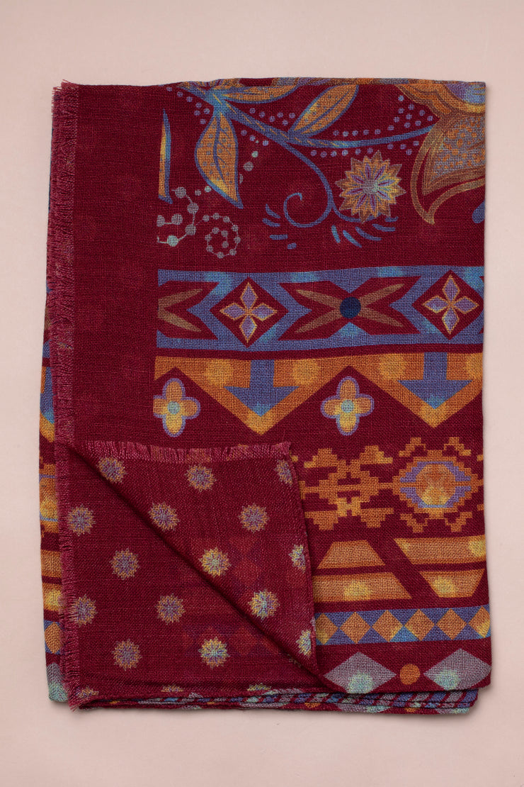 Reversible Red Printed Wool Scarf