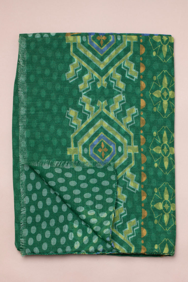 Bright Green Reversible Design Wool Scarf