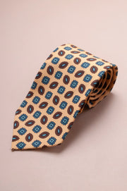 Light Yellow And Blue Silk Design Tie