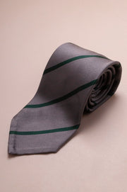 Silver And Green Stripe Silk Tie