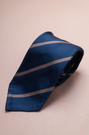 Mid Blue With Silver Stripe Silk Tie