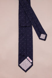 Navy With White Polka Dot Silk Tie