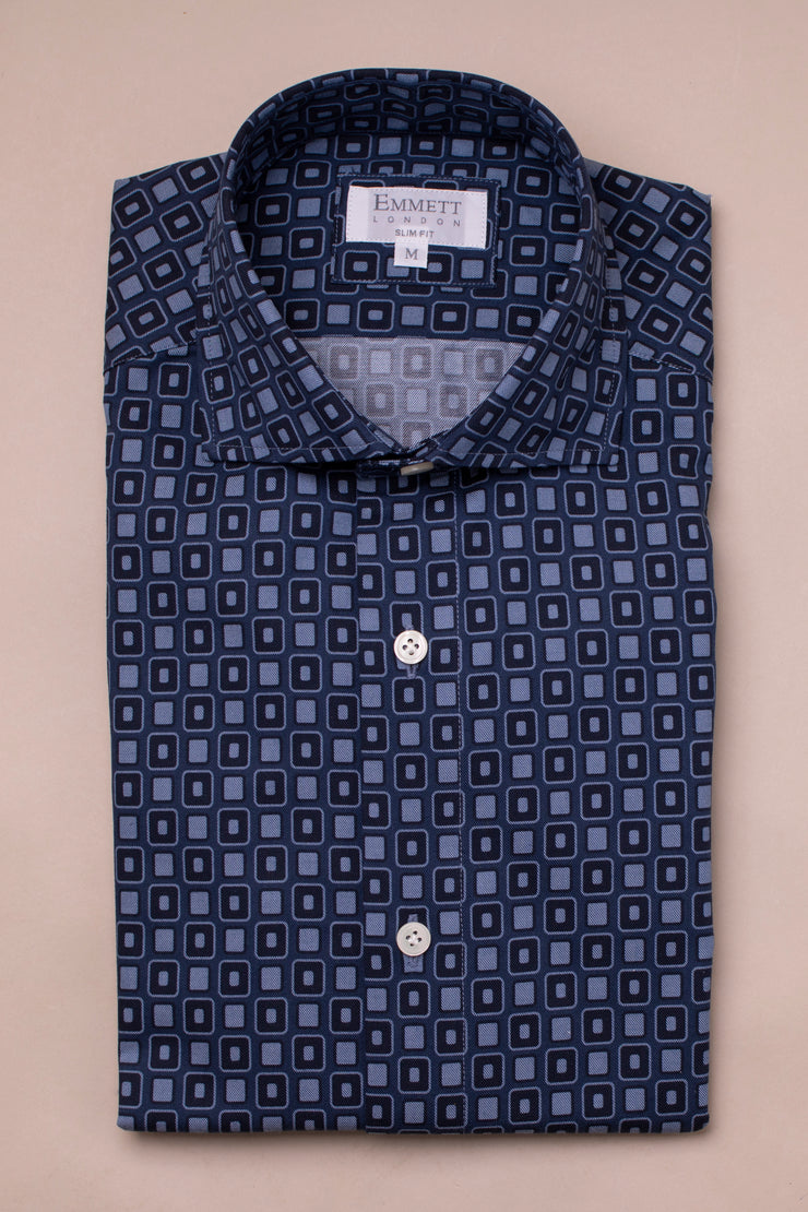 Blue Mixed Square Printed Shirt