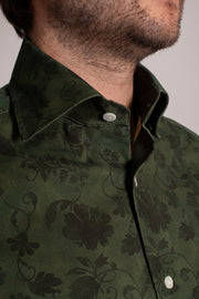 Dark Green Floral Printed Shirt