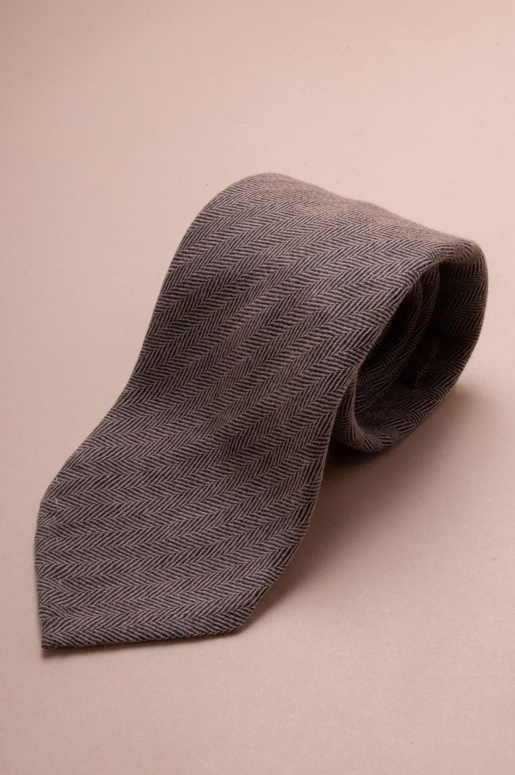 Beige herringbone Wool Tie