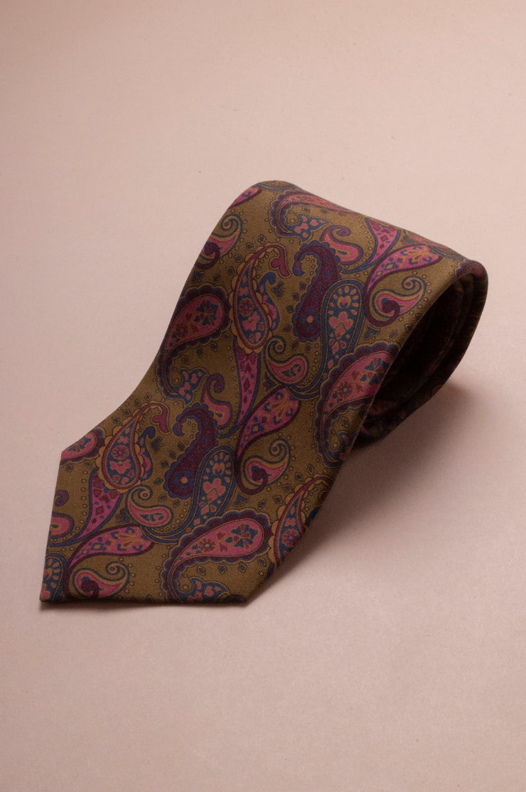 Purple Paisley On green Silk Tie