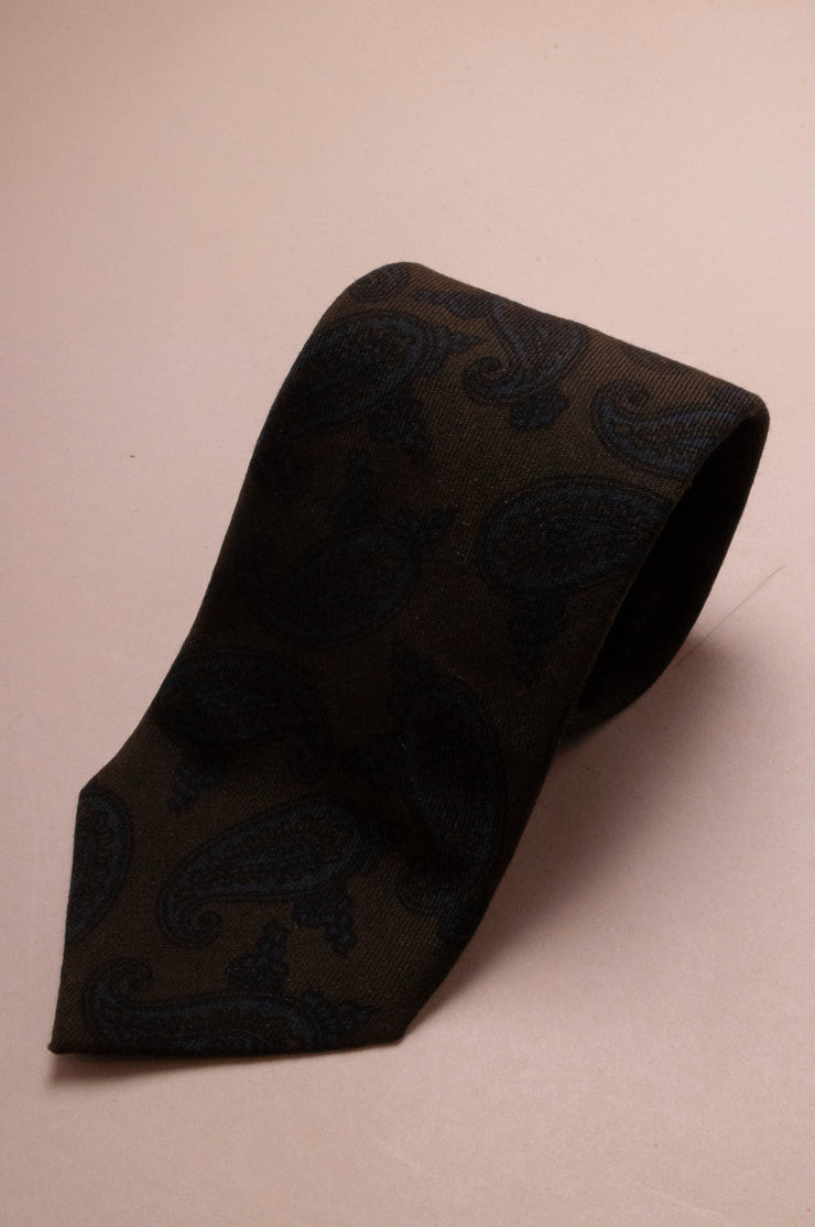 Dark Green Paisley Wool Tie