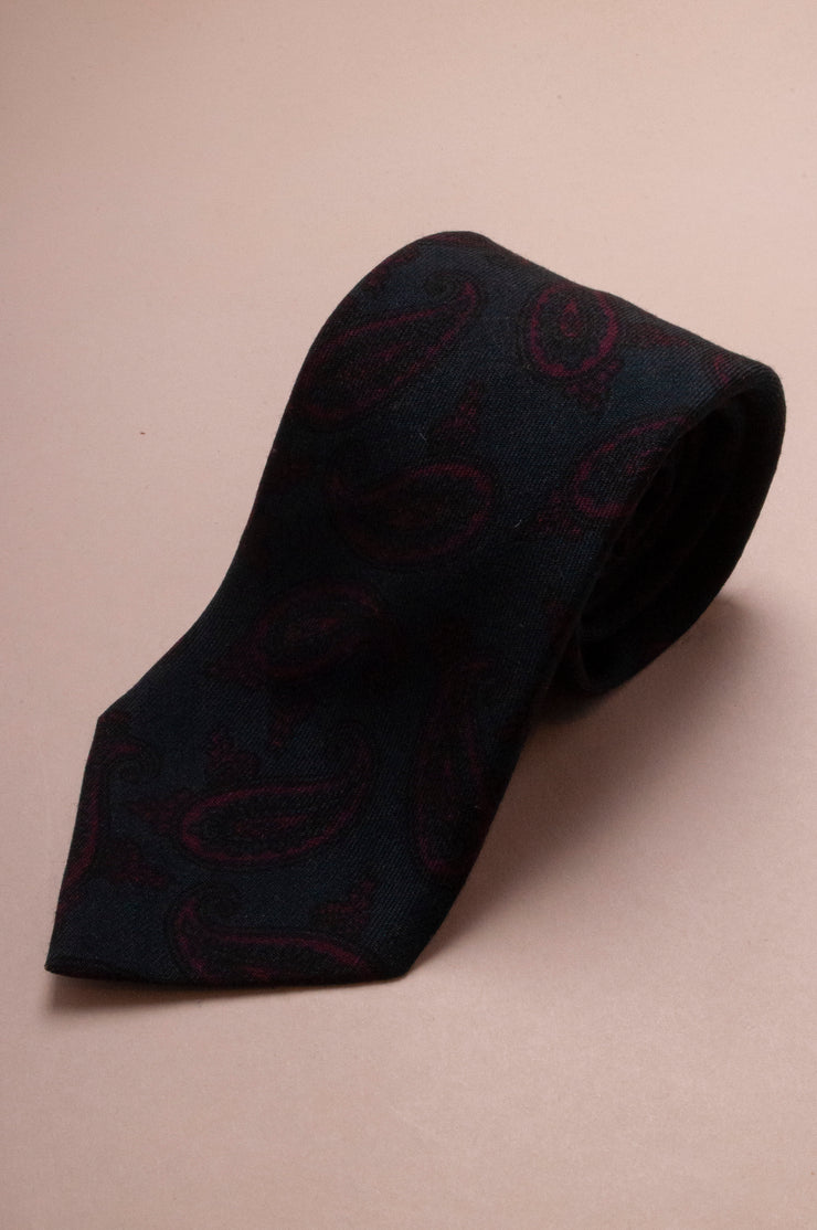 Dark Blue Paisley Wool Tie