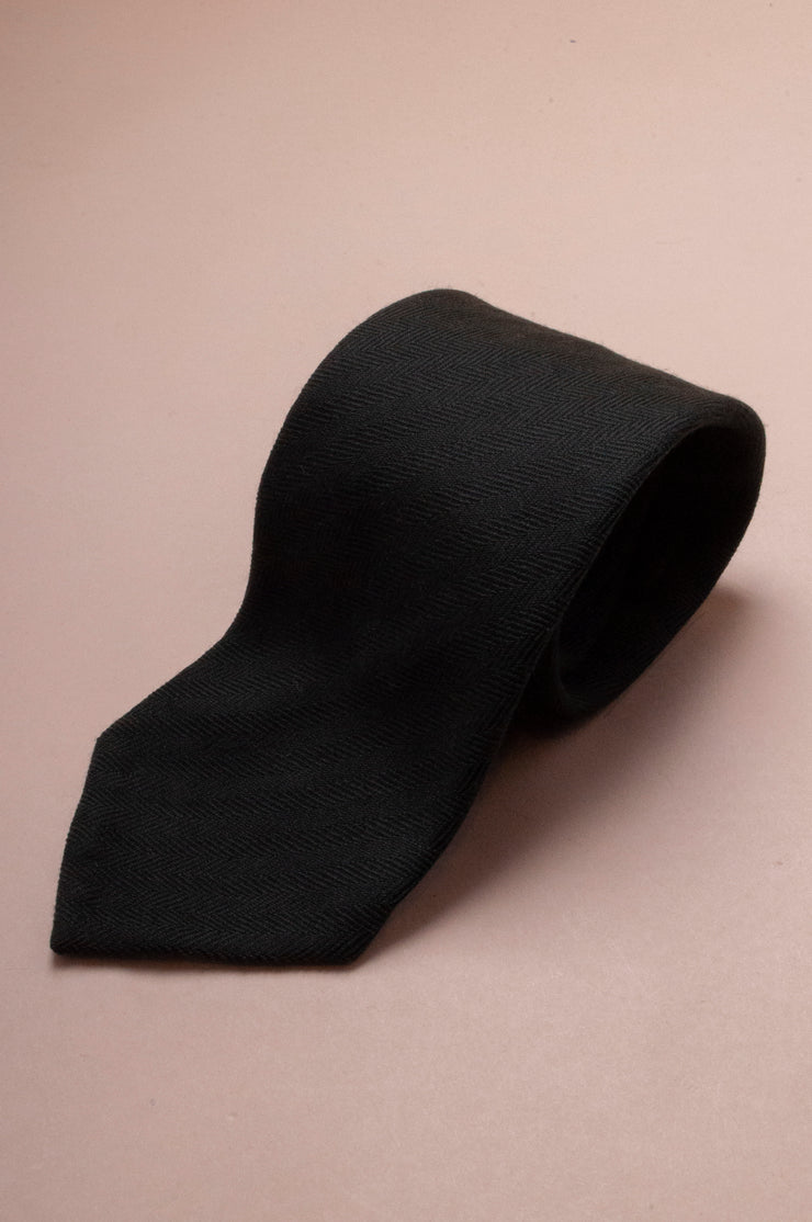 Dark Green herringbone Wool Tie