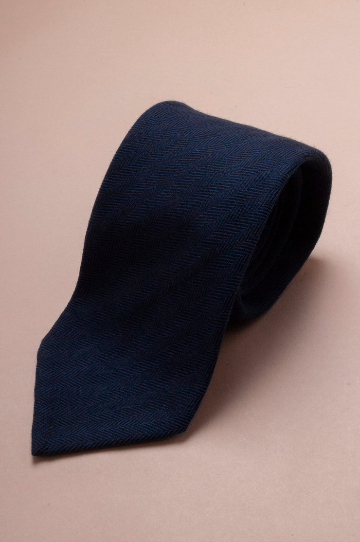 Mid Blue herringbone Wool Tie