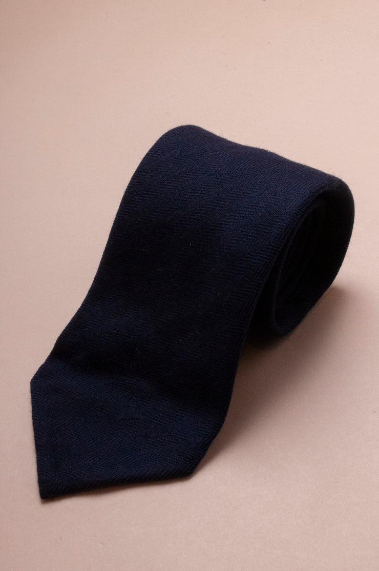 navy Herringbone Wool Tie