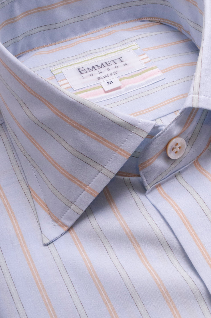 Light Blue Striped Cotton Silk Blend Shirt