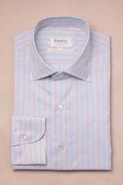 Light Blue Striped Cotton Silk Blend Shirt