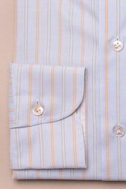 Light Blue Striped Cotton Silk Blend Shirt