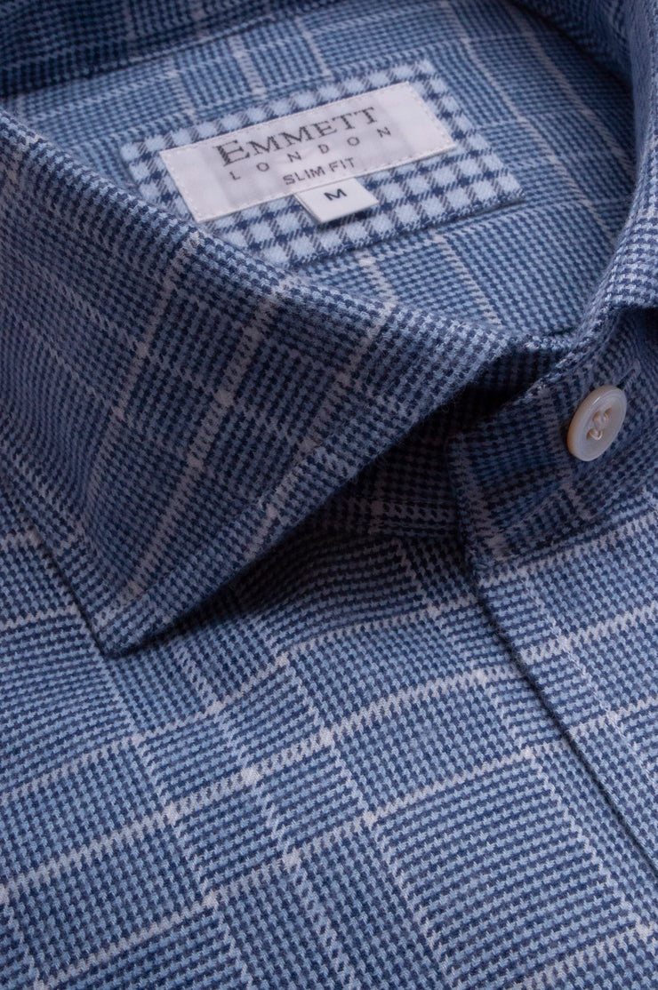 Blue Houndstooth Cotton Cashmere Shirt