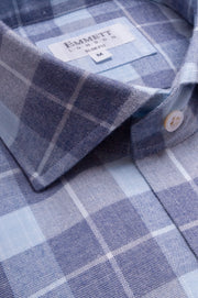 Dark Blue Cotton Cashmere Check Shirt