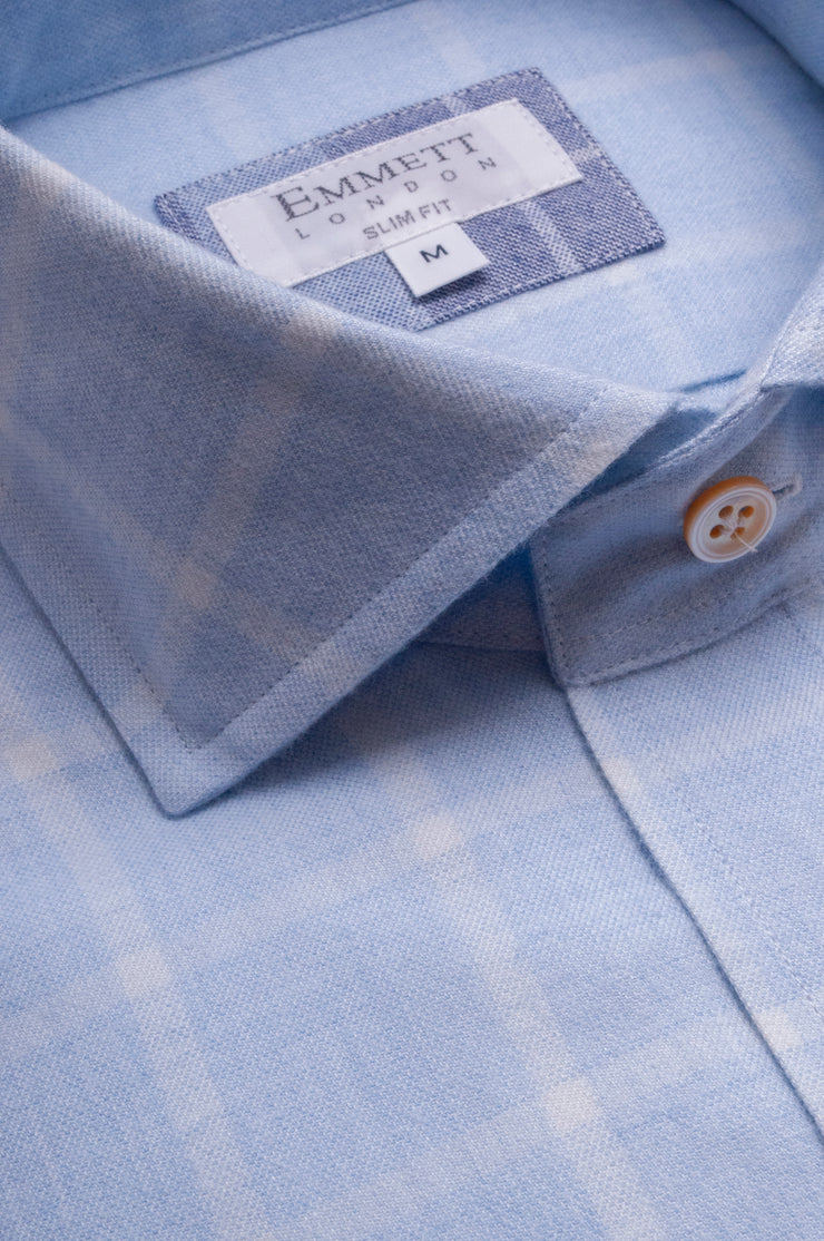 Light Blue Cotton cashmere Check Shirt