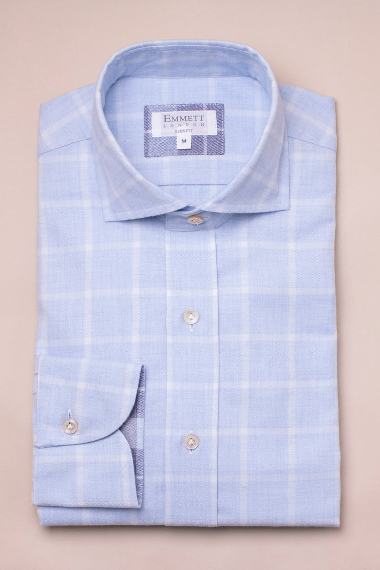 Light Blue Cotton cashmere Check Shirt