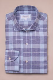 Dark Blue Cotton Cashmere Check Shirt