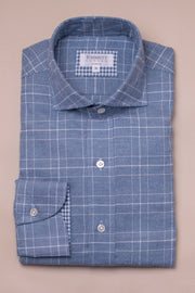 Blue Houndstooth Cotton Cashmere Shirt