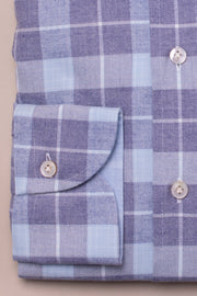 Dark Blue Cotton Cashmere Check Shirt