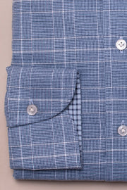 Blue Houndstooth Cotton Cashmere Shirt