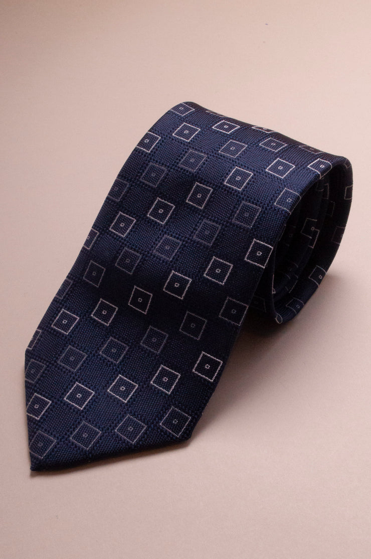 White Blue Square Tie