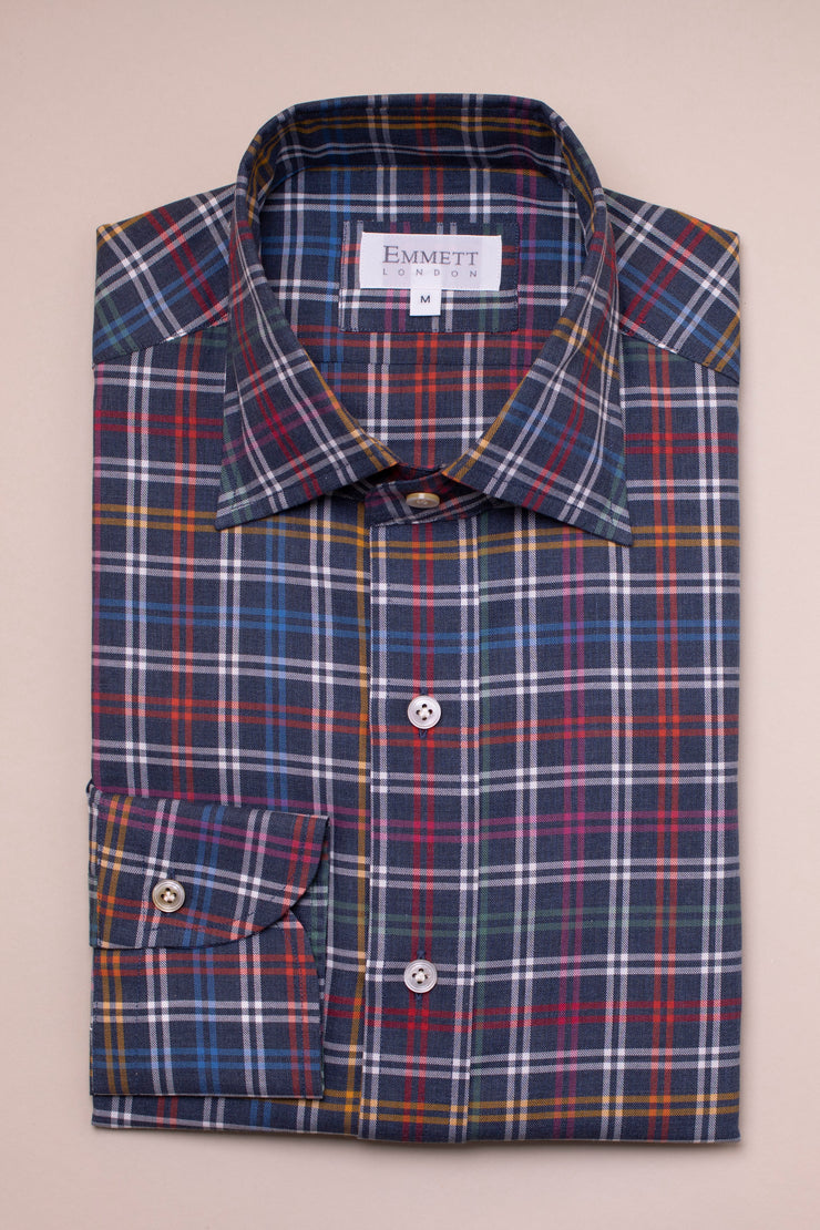 Mixed Check On Soft Blue Shirt